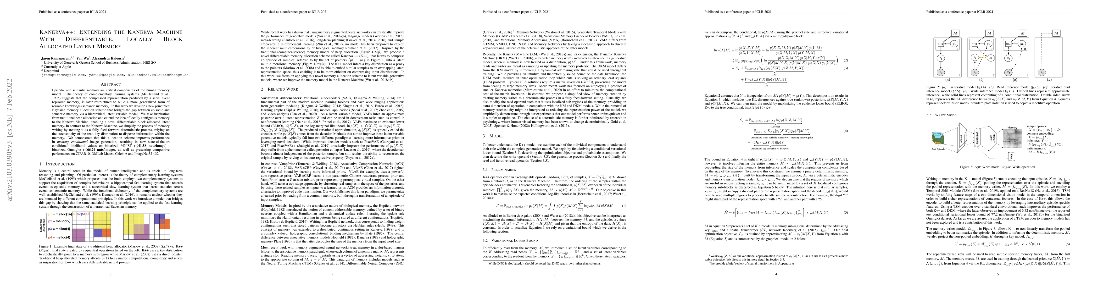 Thumbnail for Kanerva++: extending The Kanerva Machine with differentiable, locally
  block allocated latent memory
