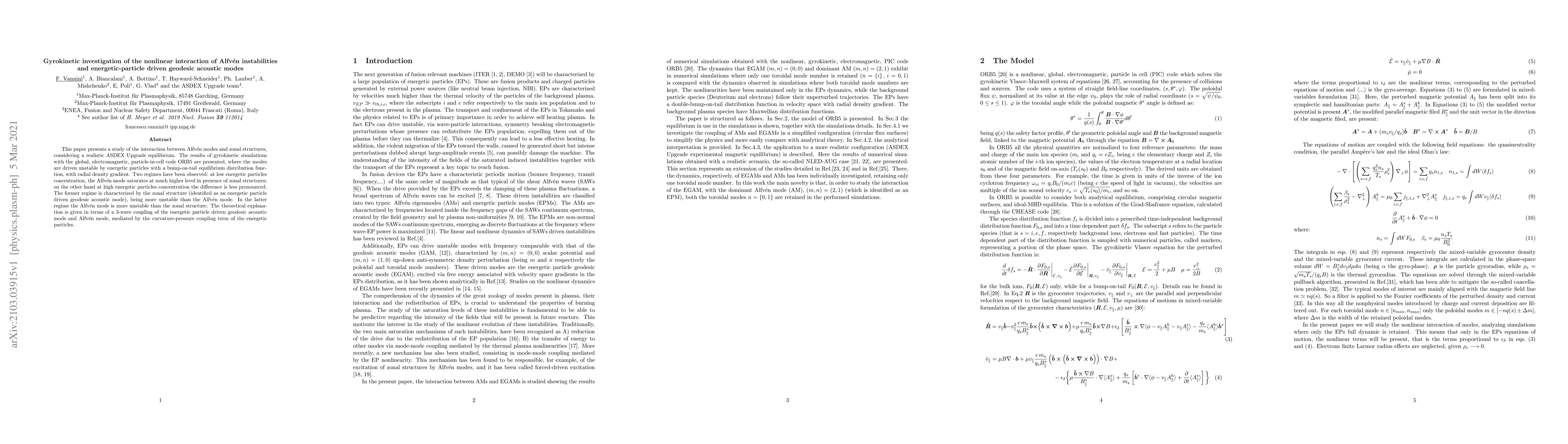 Thumbnail for Gyrokinetic investigation of the nonlinear interaction of Alfv\'en
  instabilities and energetic-particle driven geodesic acoustic modes