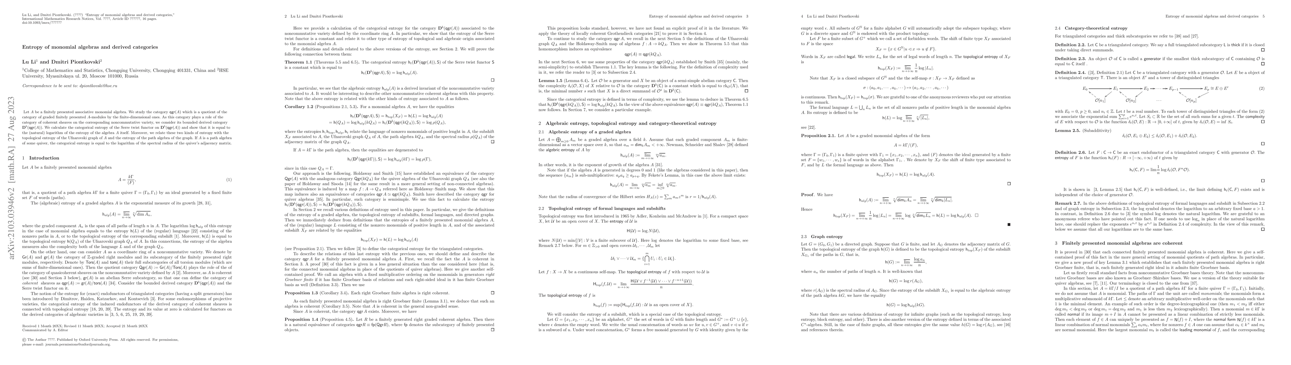 Thumbnail for Entropy of monomial algebras and derived categories