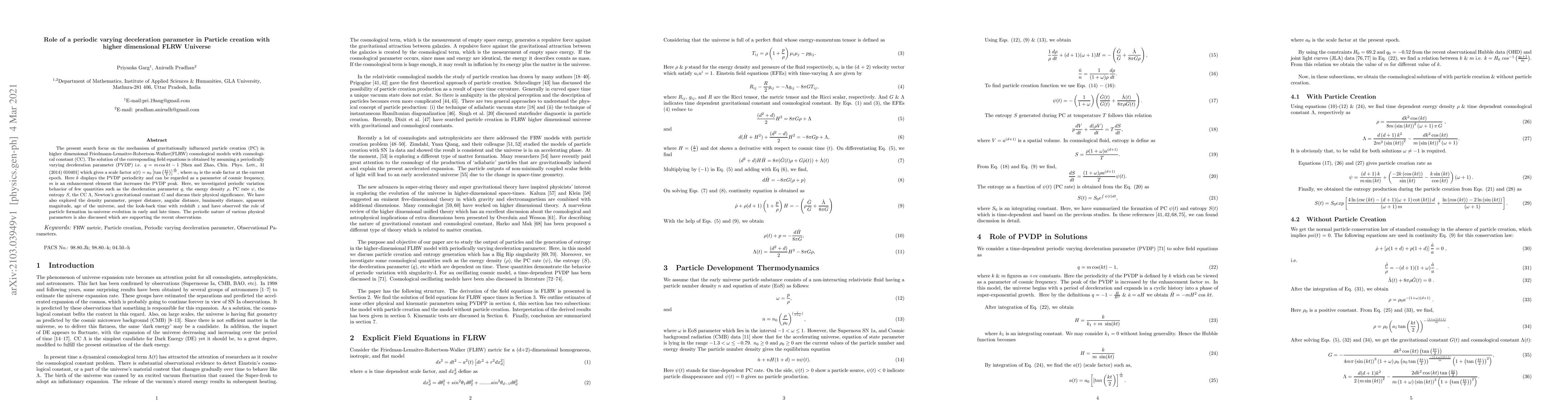 Thumbnail for Role of a periodic varying deceleration parameter in Particle creation
  with higher dimensional FLRW Universe