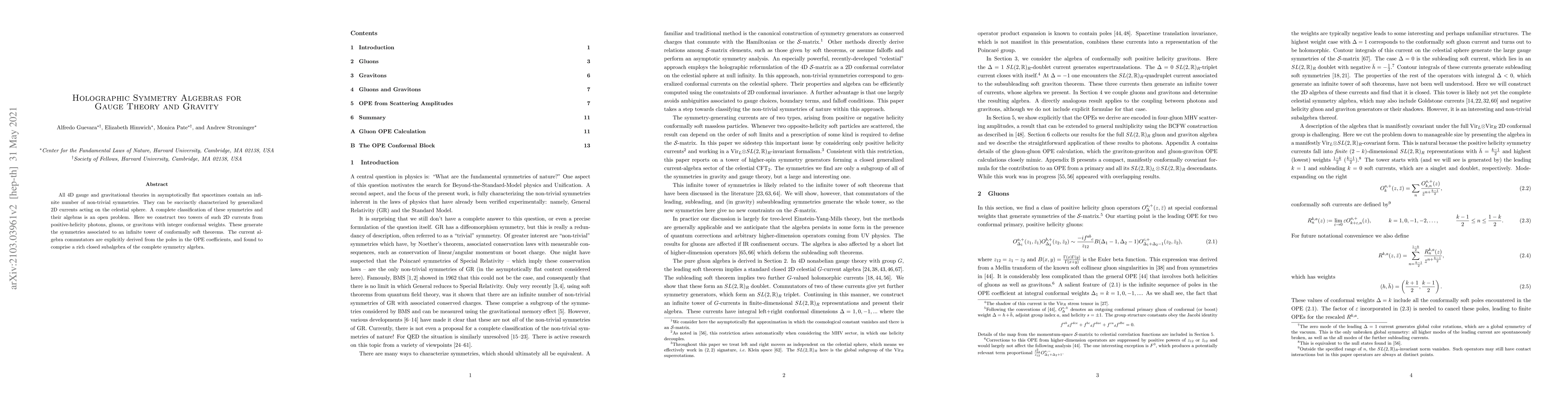 Thumbnail for Holographic Symmetry Algebras for Gauge Theory and Gravity