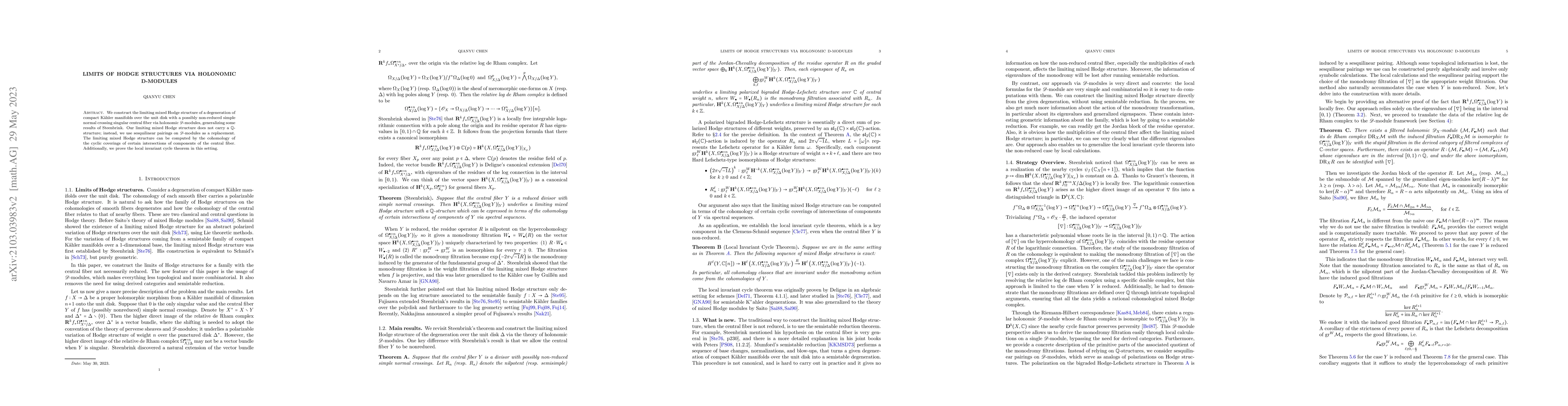 Thumbnail for Limits of Hodge structures via holonomic D-modules