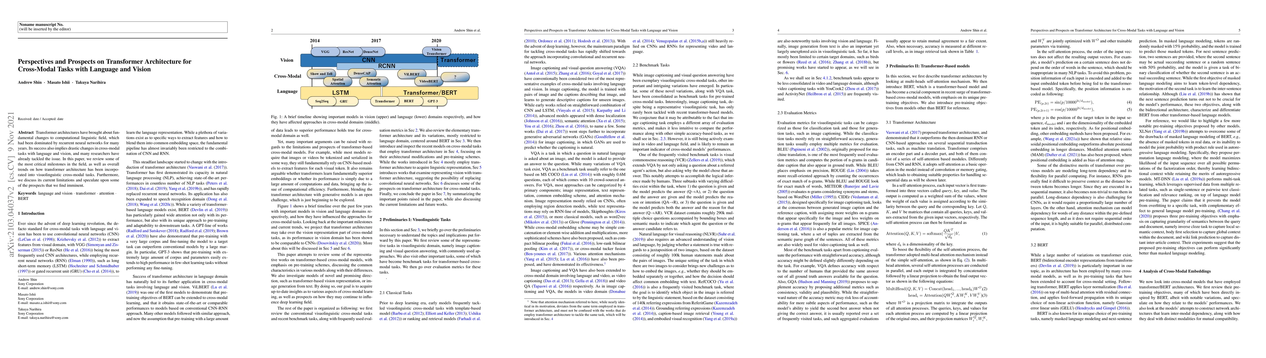 Thumbnail for Perspectives and Prospects on Transformer Architecture for Cross-Modal
  Tasks with Language and Vision