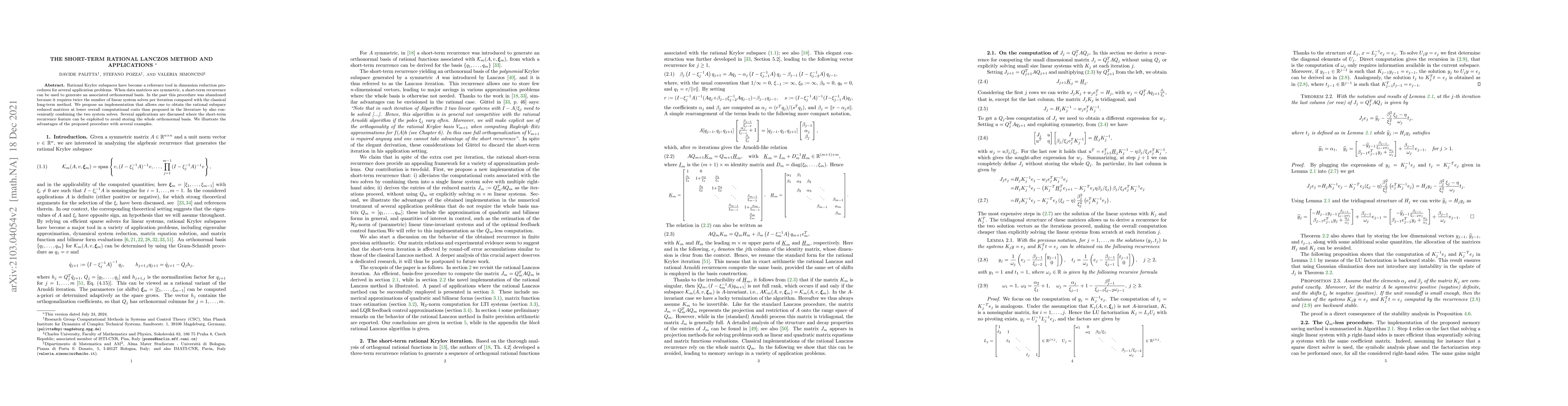 Thumbnail for The Short-term Rational Lanczos Method and Applications