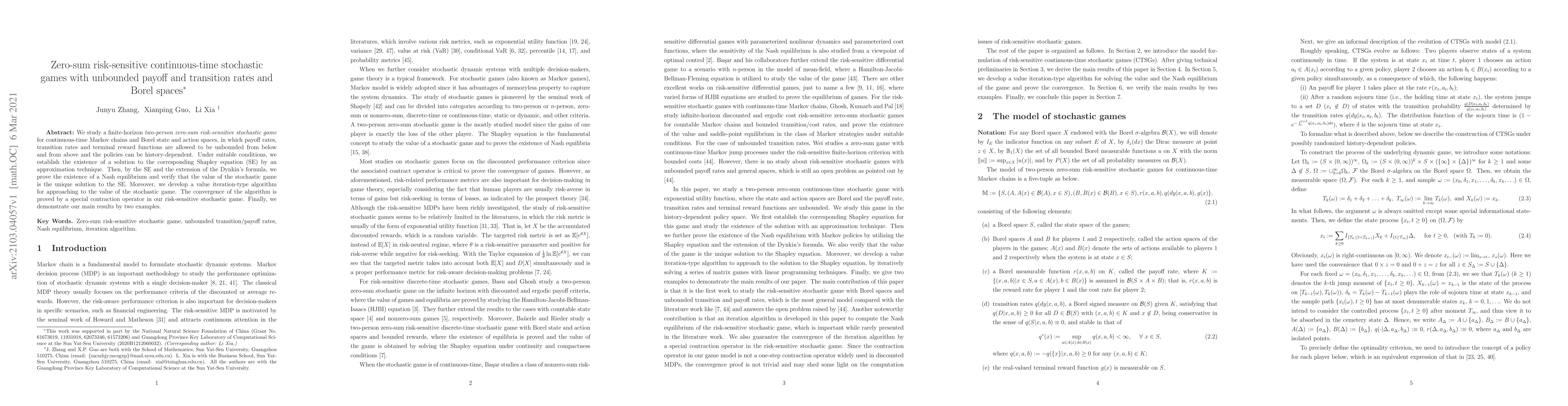 Thumbnail for Zero-sum risk-sensitive continuous-time stochastic games with unbounded
  payoff and transition rates and Borel spaces