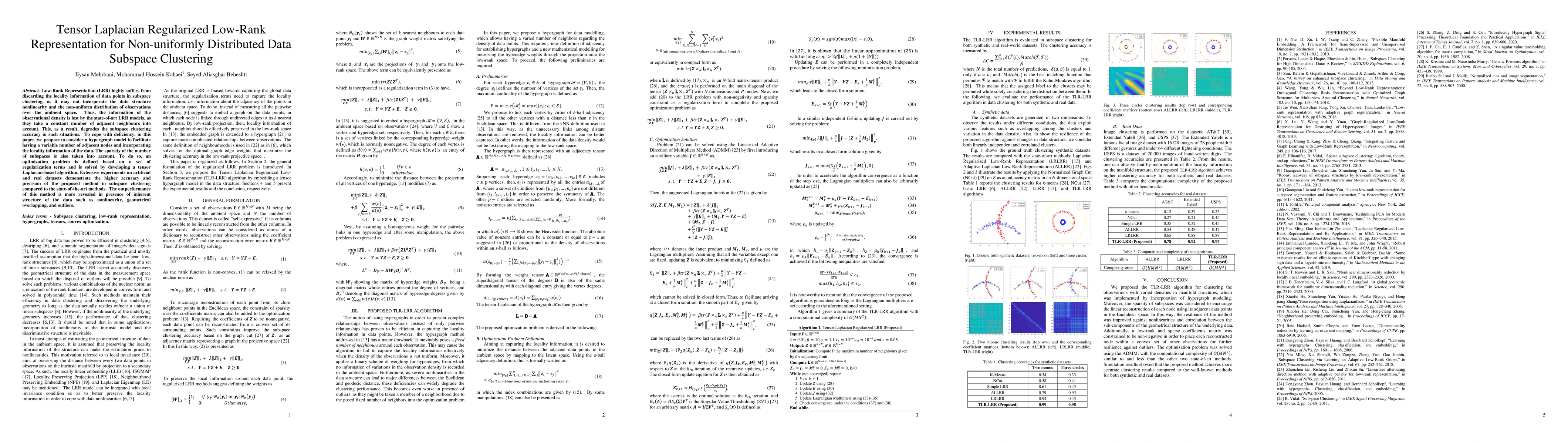 Thumbnail for Tensor Laplacian Regularized Low-Rank Representation for Non-uniformly
  Distributed Data Subspace Clustering