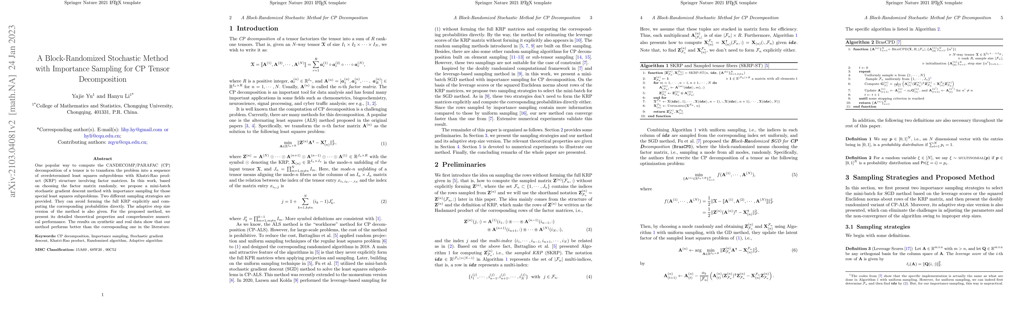 Thumbnail for A Block-Randomized Stochastic Method with Importance Sampling for CP
  Tensor Decomposition