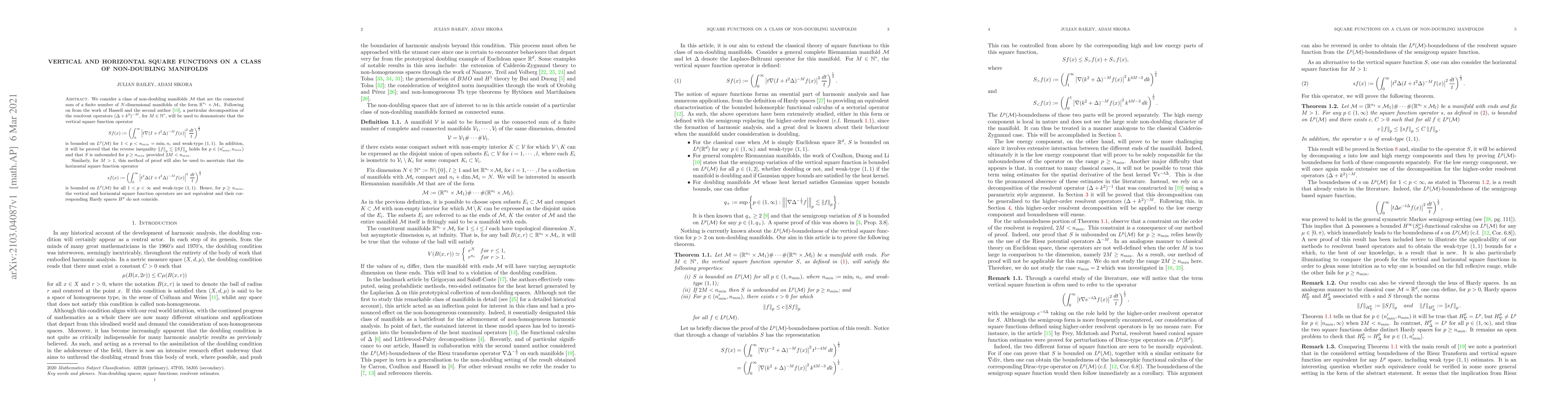 Thumbnail for Vertical and horizontal Square Functions on a Class of Non-Doubling
  Manifolds