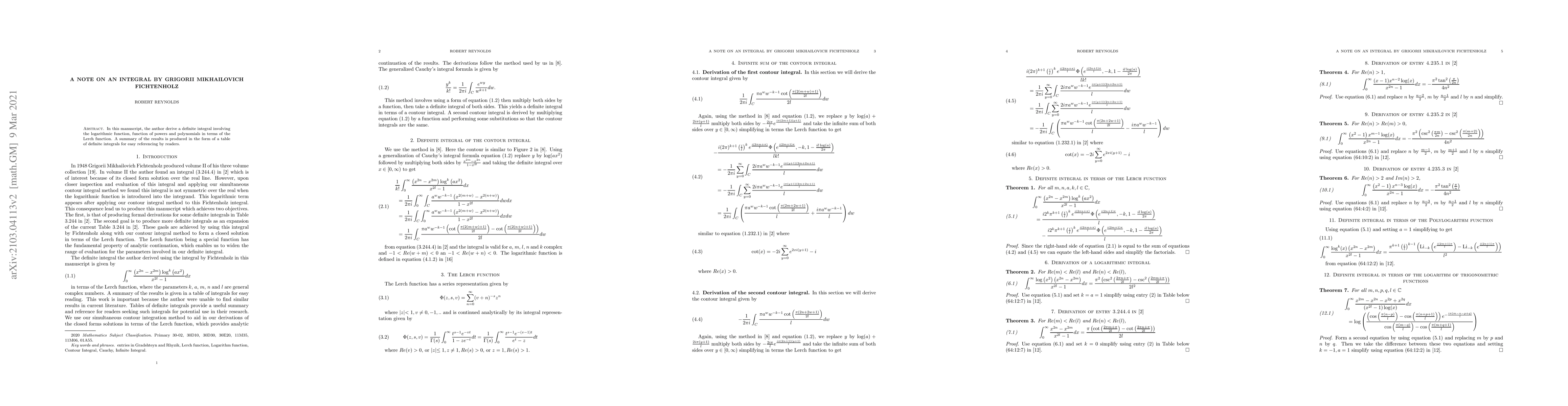 Thumbnail for A note on an integral by Grigorii Mikhailovich Fichtenholz