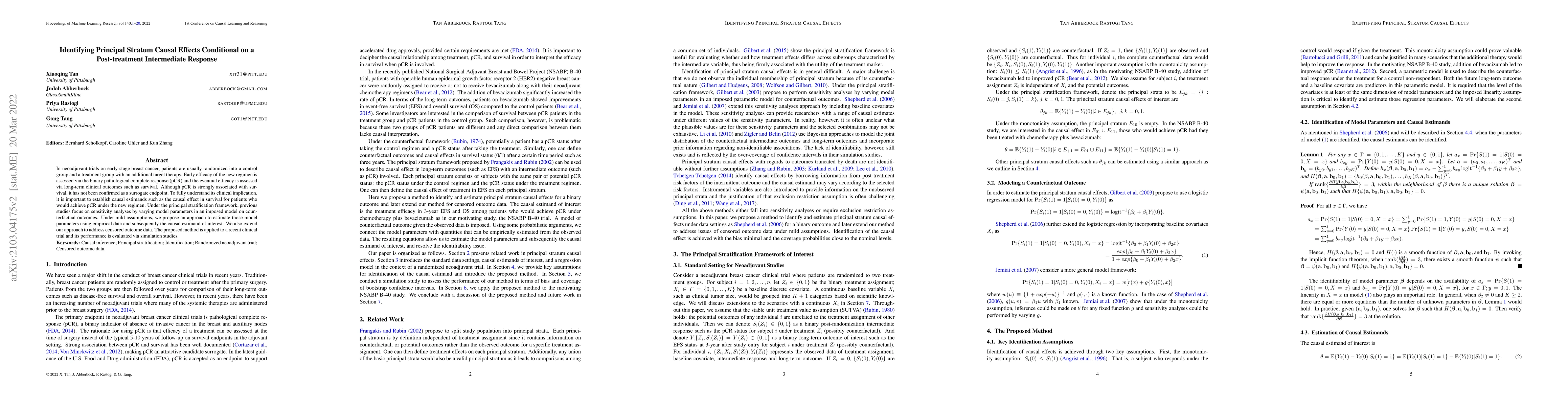 Thumbnail for Identifying Principal Stratum Causal Effects Conditional on a
  Post-treatment Intermediate Response