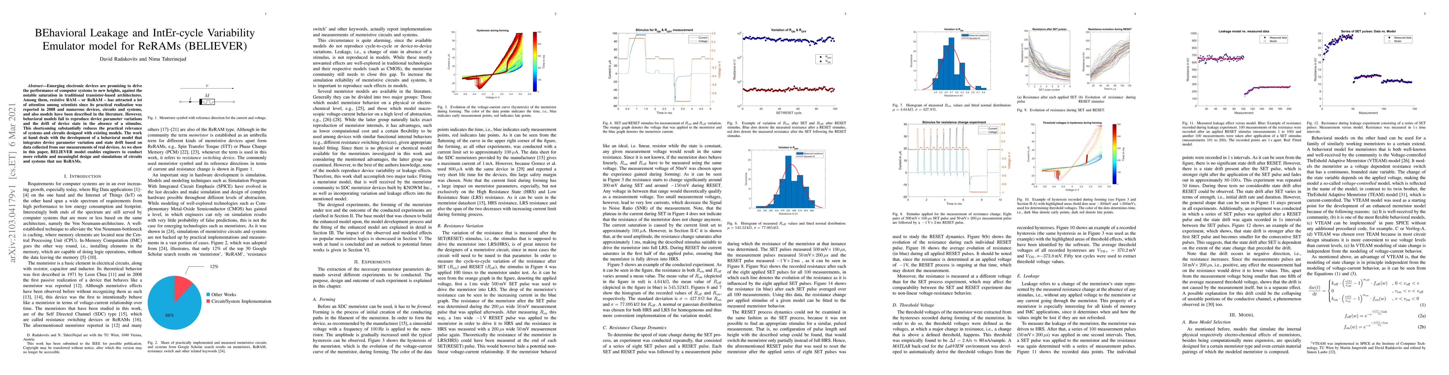 Thumbnail for BEhavioral Leakage and IntEr-cycle Variability Emulator model for ReRAMs
  (BELIEVER)