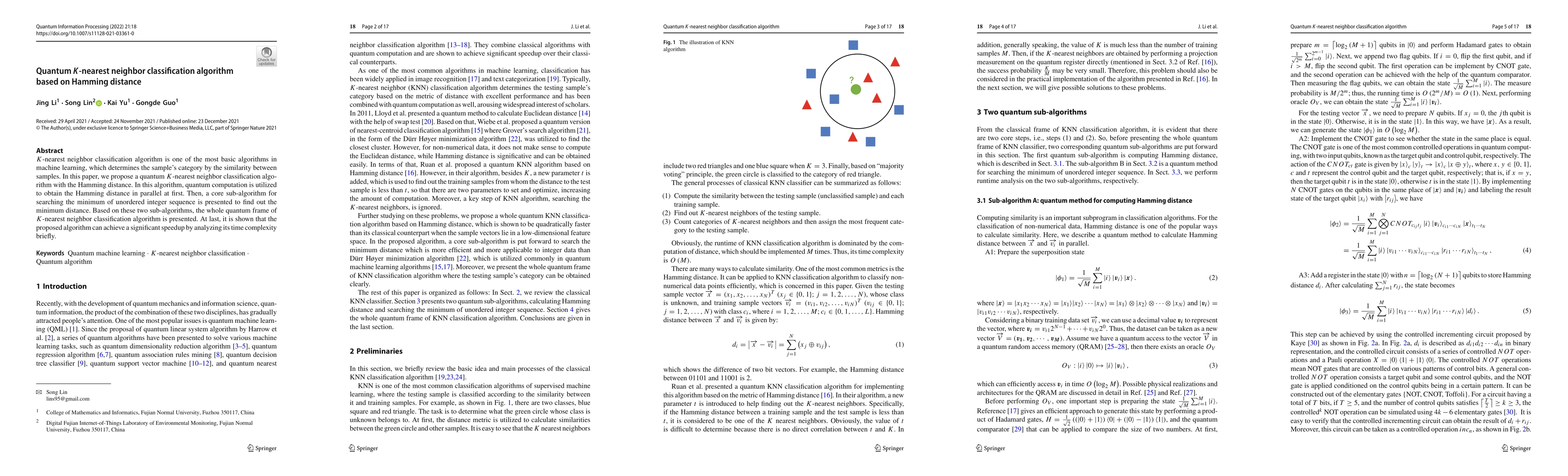 Thumbnail for Quantum K-nearest neighbor classification algorithm based on Hamming
  distance