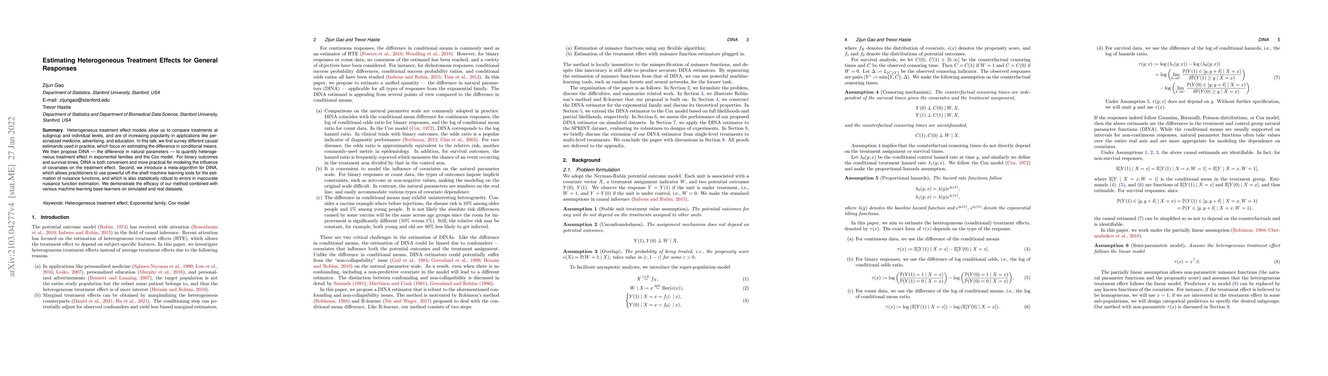 Thumbnail for Estimating Heterogeneous Treatment Effects for General Responses