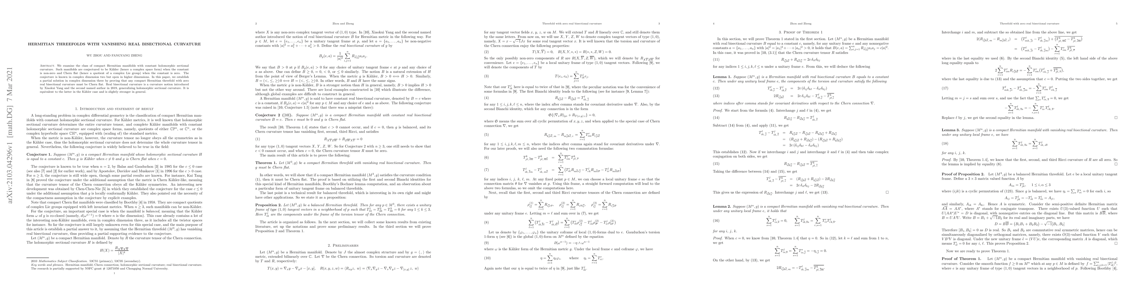 Thumbnail for Hermitian threefolds with vanishing real bisectional curvature