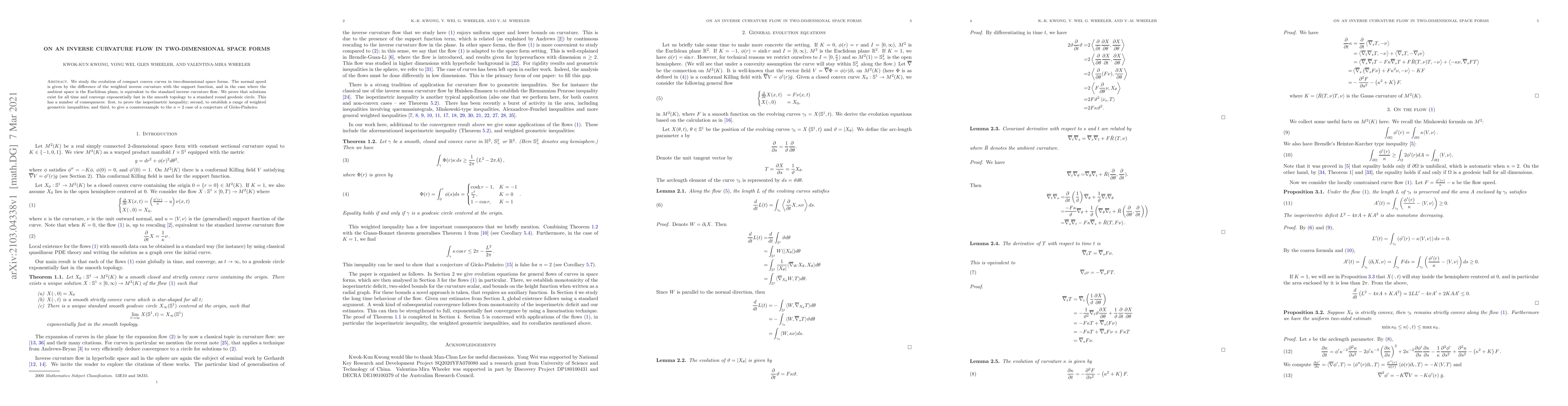 Thumbnail for On an inverse curvature flow in two-dimensional space forms