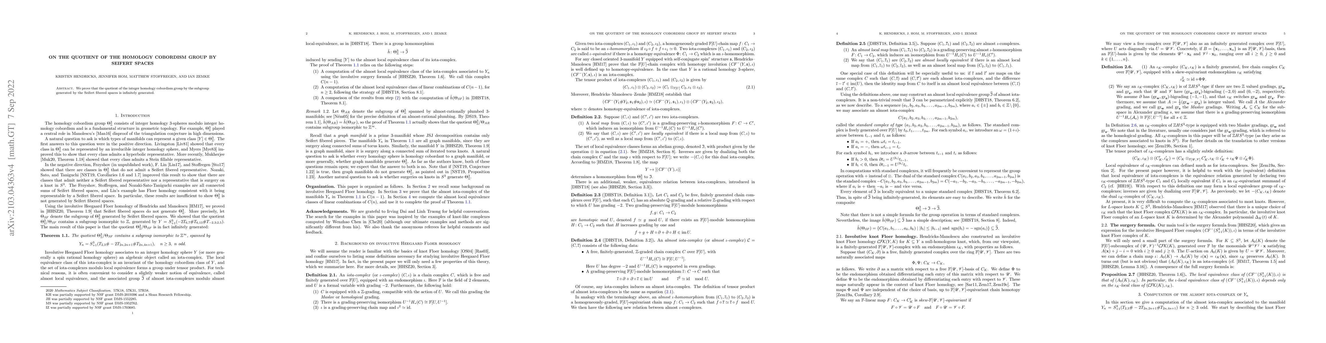 Thumbnail for On the quotient of the homology cobordism group by Seifert spaces