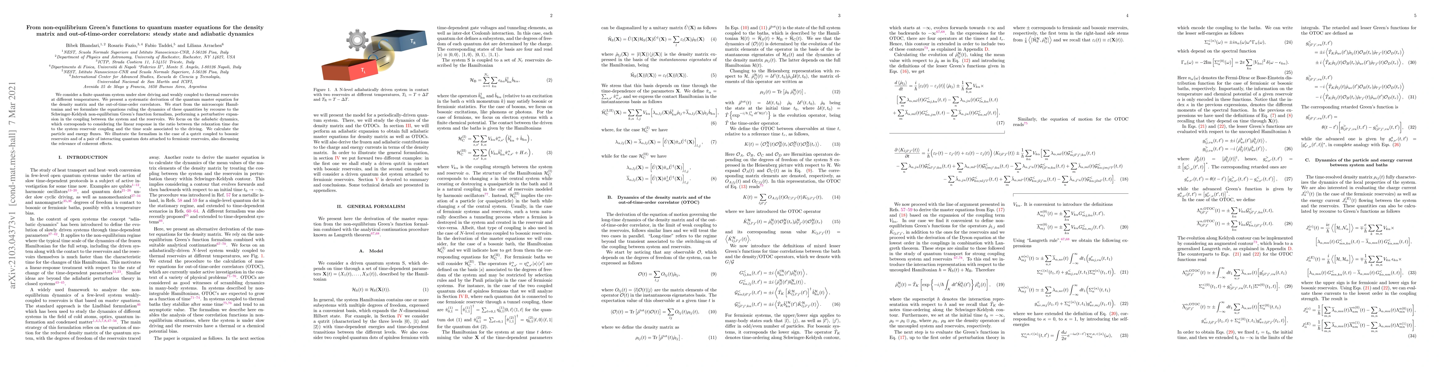 Thumbnail for From non-equilibrium Green's functions to quantum master equations for
  the density matrix and out-of-time-order correlators: steady state and
  adiabatic dynamics