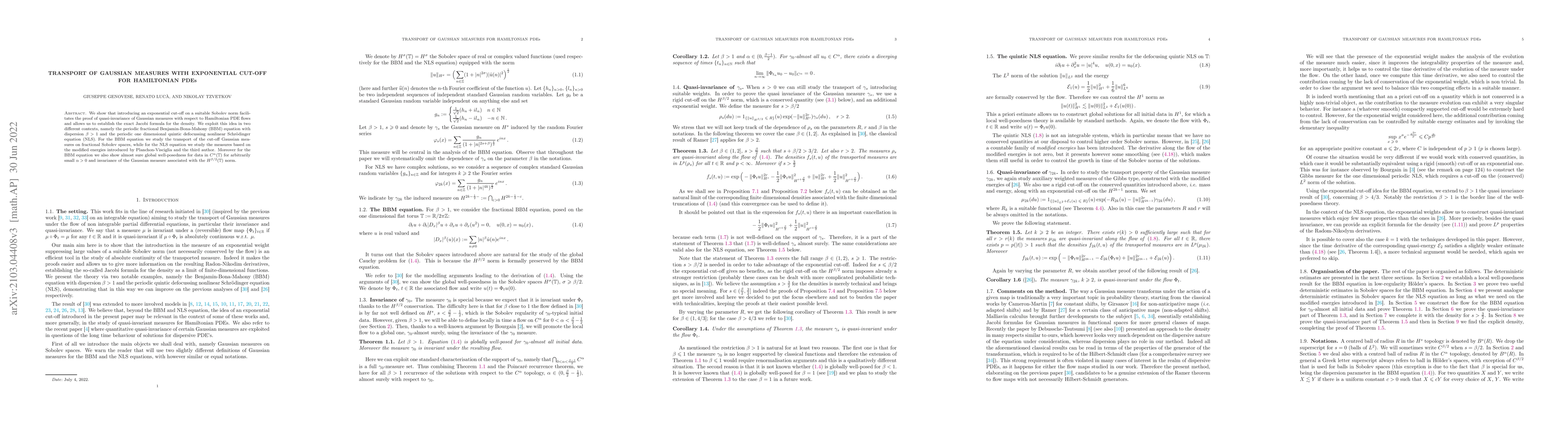 Thumbnail for Transport of Gaussian measures with exponential cut-off for Hamiltonian
  PDEs
