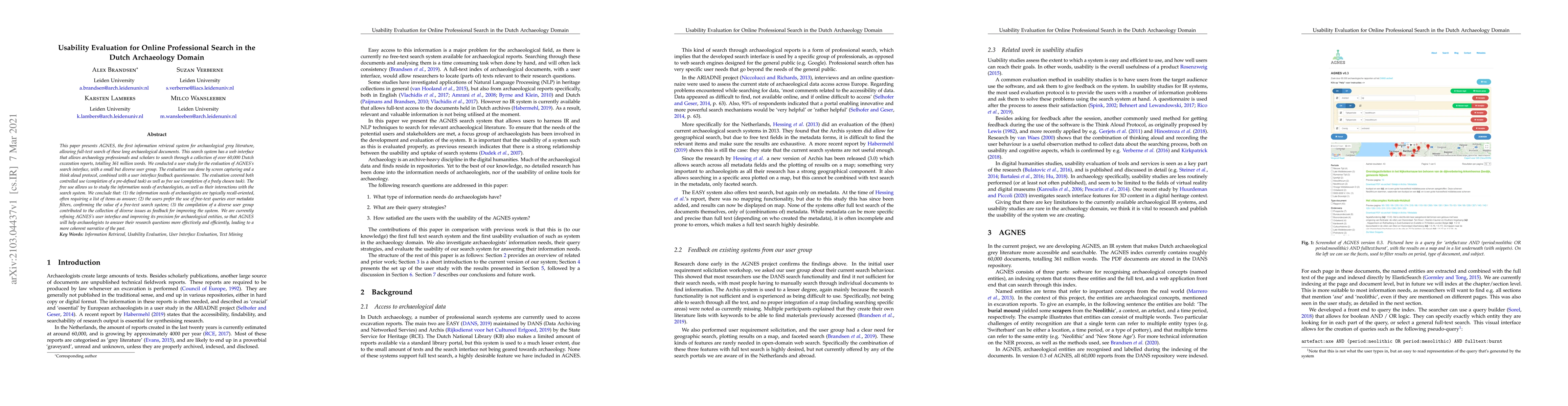 Thumbnail for Usability Evaluation for Online Professional Search in the Dutch
  Archaeology Domain