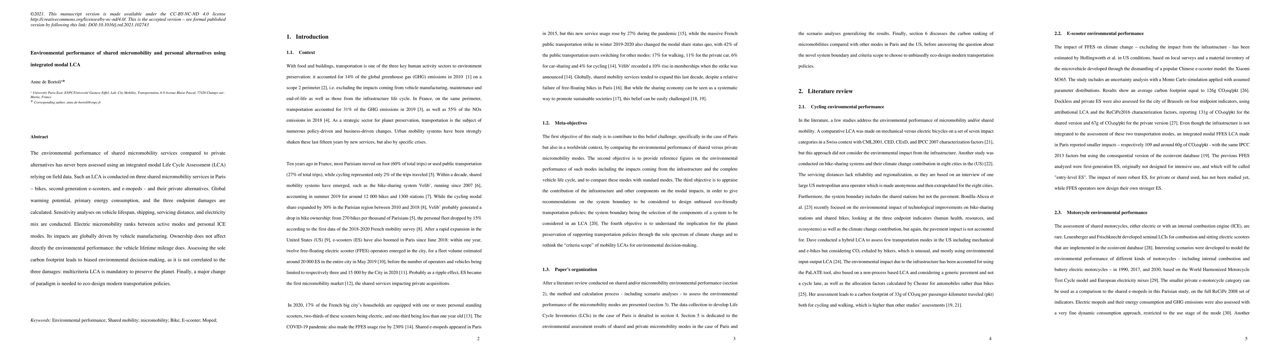 Thumbnail for Environmental performance of shared micromobility and personal
  alternatives using integrated modal LCA
