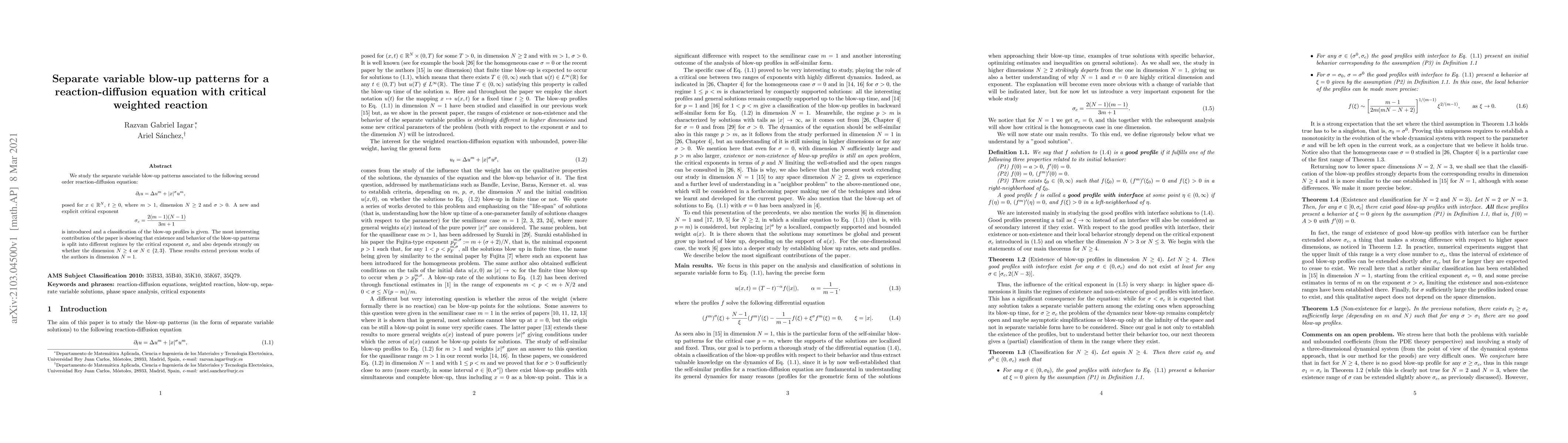Thumbnail for Separate variable blow-up patterns for a reaction-diffusion equation
  with critical weighted reaction