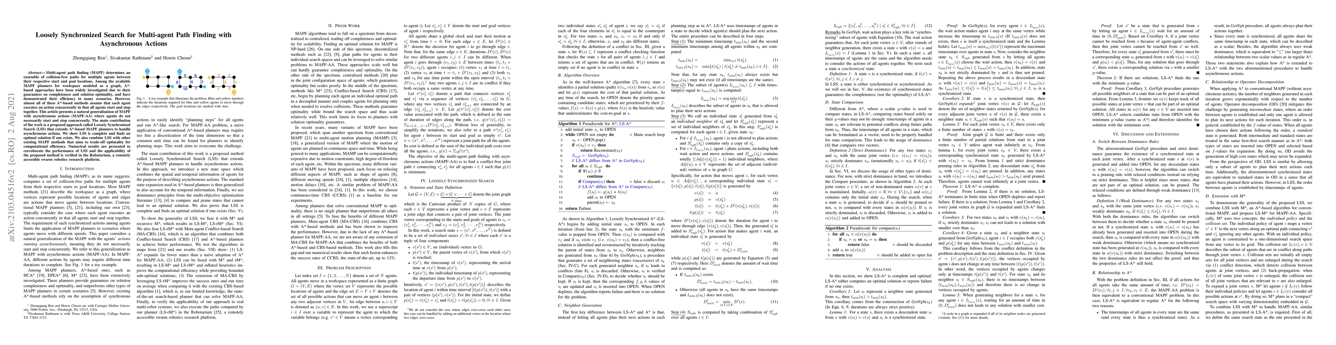 Thumbnail for Loosely Synchronized Search for Multi-agent Path Finding with
  Asynchronous Actions