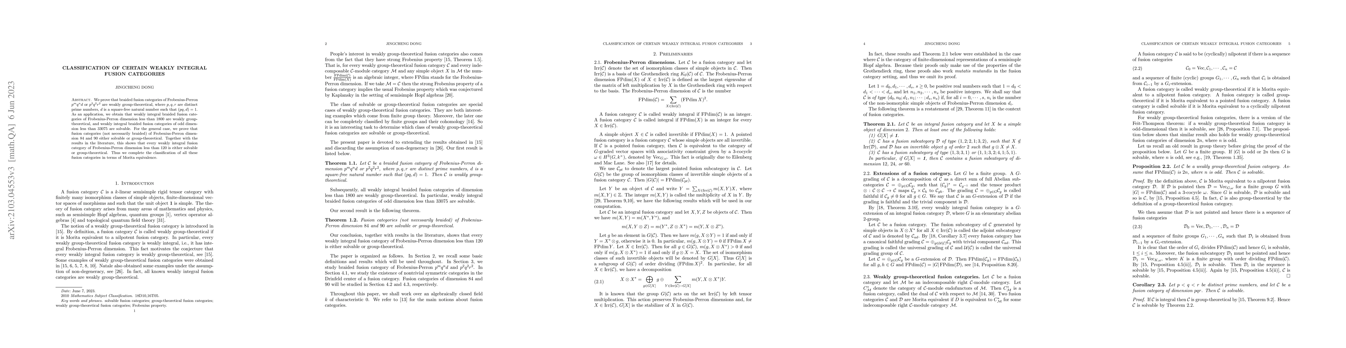 Thumbnail for Classification of certain weakly integral fusion categories