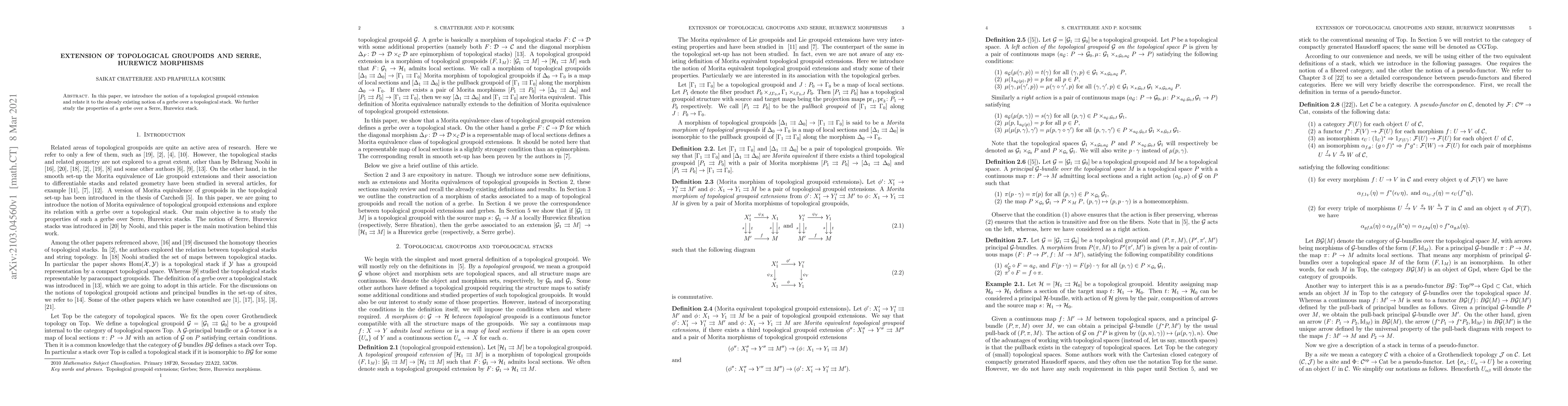 Thumbnail for Extension of topological groupoids and Serre, Hurewicz morphisms