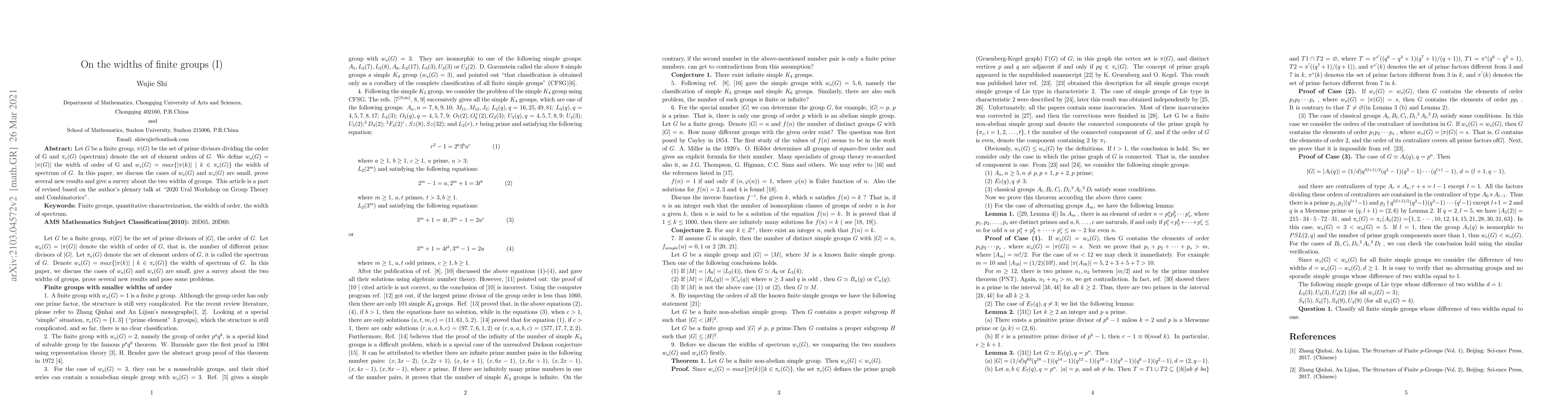 Thumbnail for On the widths of finite groups (I)