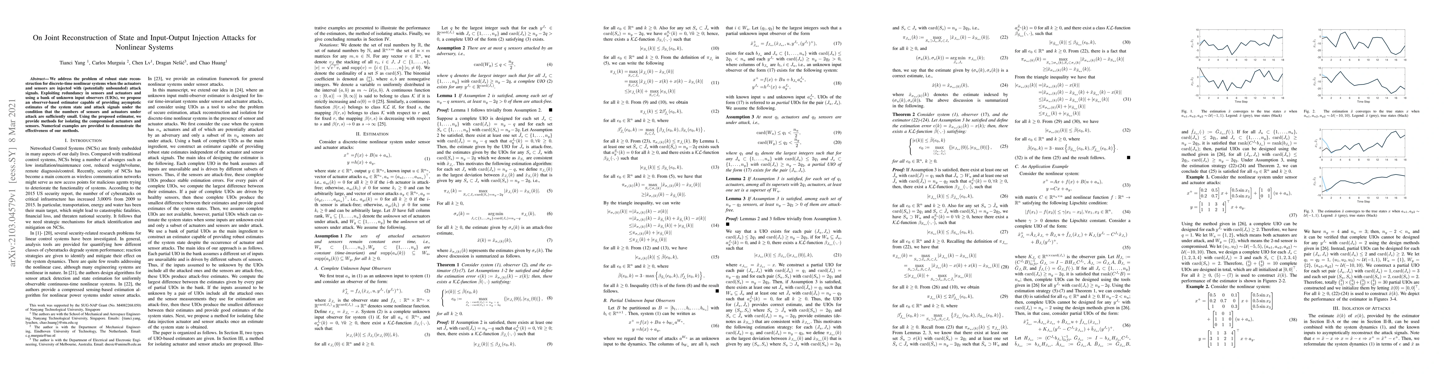 Thumbnail for On Joint Reconstruction of State and Input-Output Injection Attacks for
  Nonlinear Systems