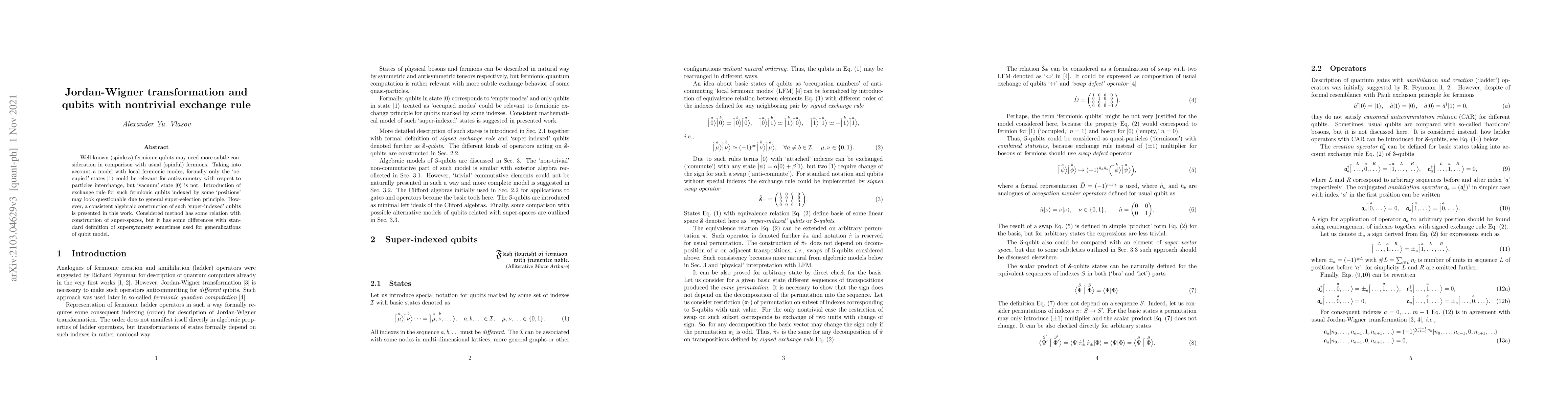 Thumbnail for Jordan-Wigner transformation and qubits with nontrivial exchange rule