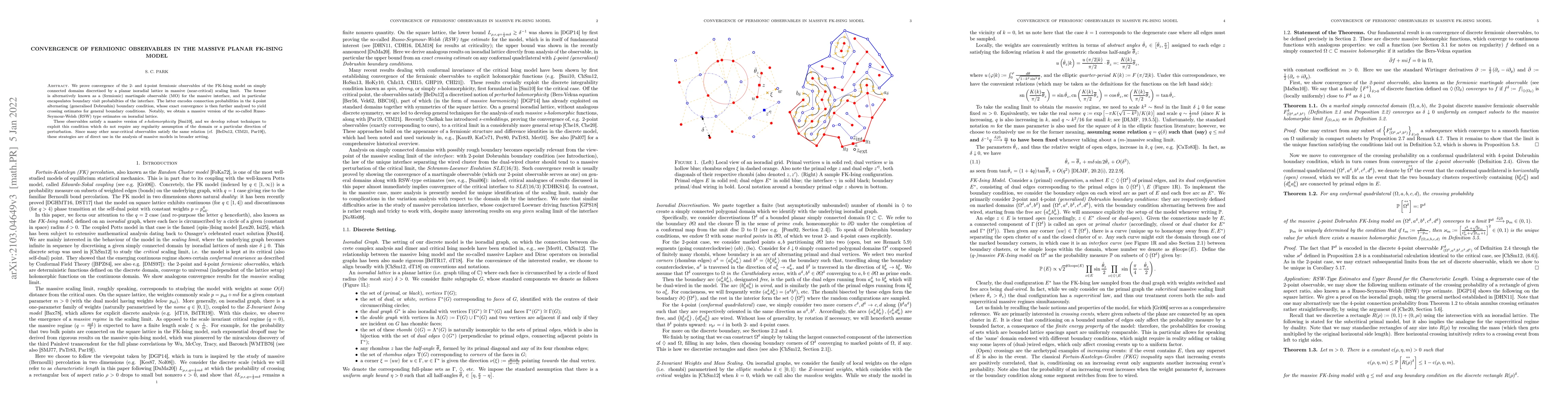 Thumbnail for Convergence of Fermionic Observables in the Massive Planar FK-Ising
  Model