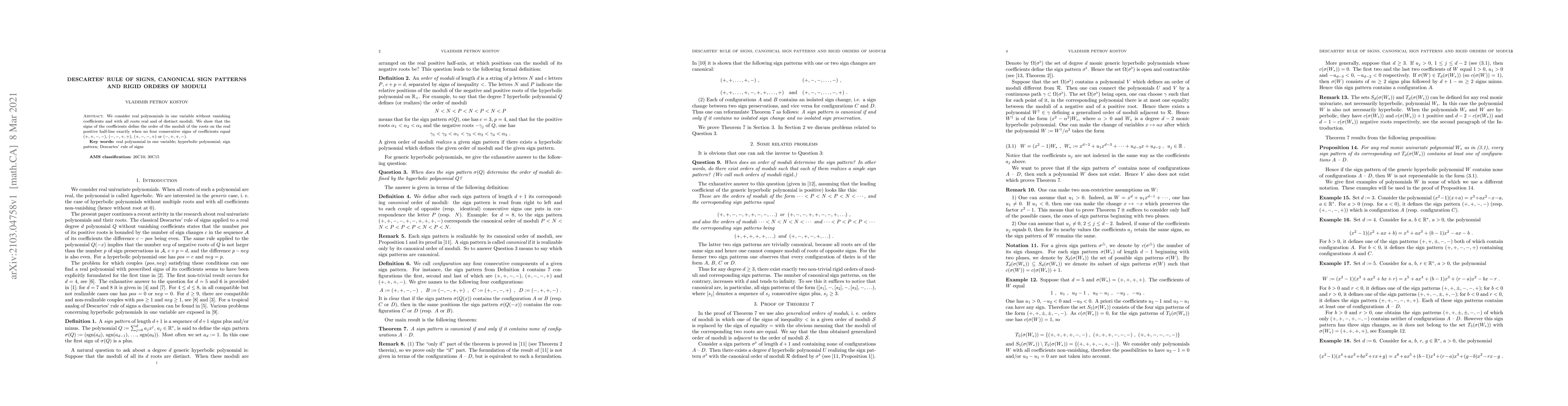 Thumbnail for Descartes' rule of signs, canonical sign patterns and rigid orders of
  moduli