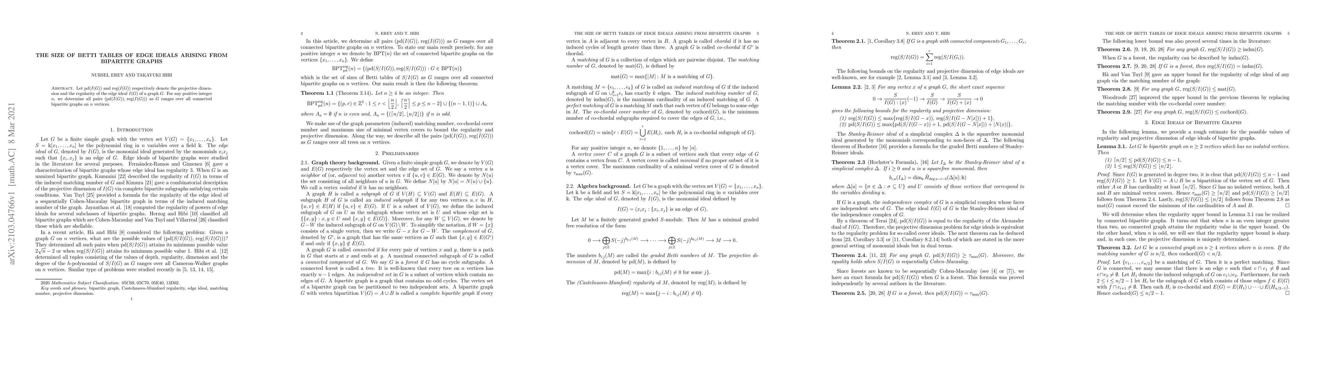 Thumbnail for The size of Betti tables of edge ideals arising from bipartite graphs