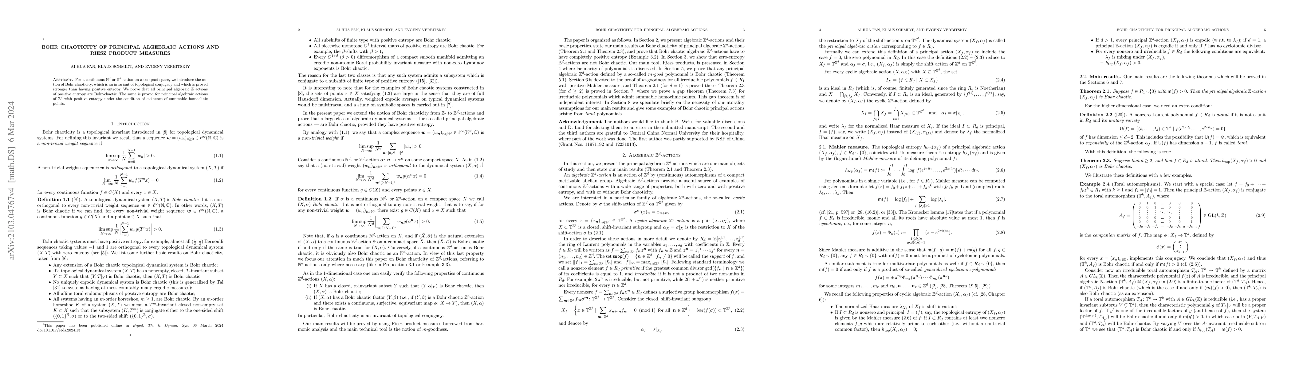 Thumbnail for Bohr chaoticity of principal algebraic actions and Riesz product
  measures
