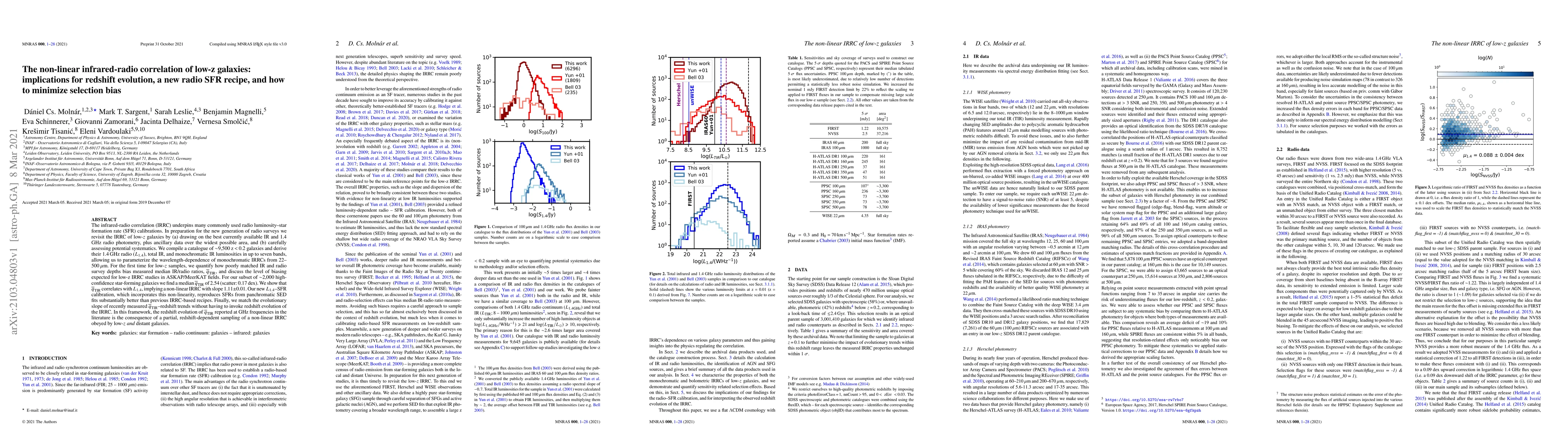 Thumbnail for The non-linear infrared-radio correlation of low-z galaxies:
  implications for redshift evolution, a new radio SFR recipe, and how to
  minimize selection bias