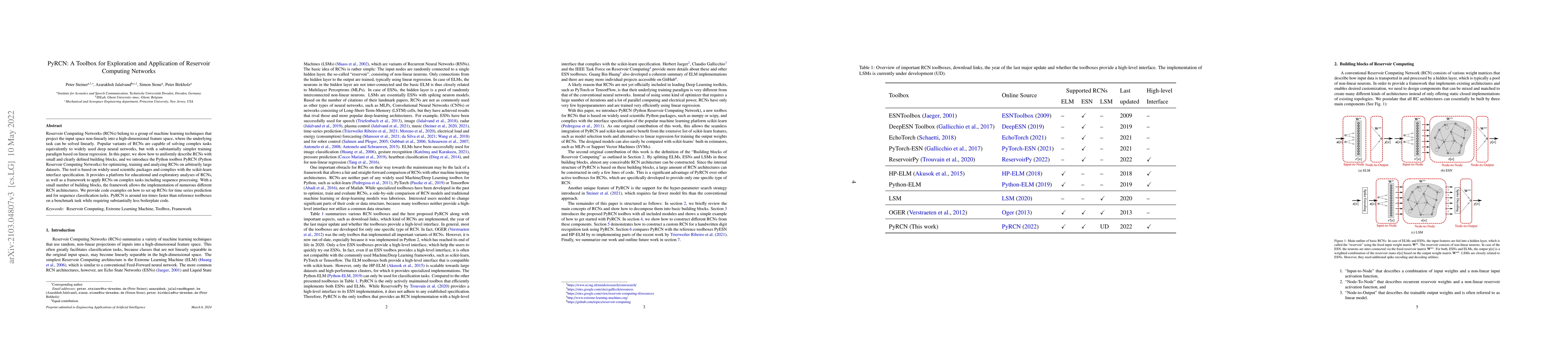 Thumbnail for PyRCN: A Toolbox for Exploration and Application of Reservoir Computing
  Networks