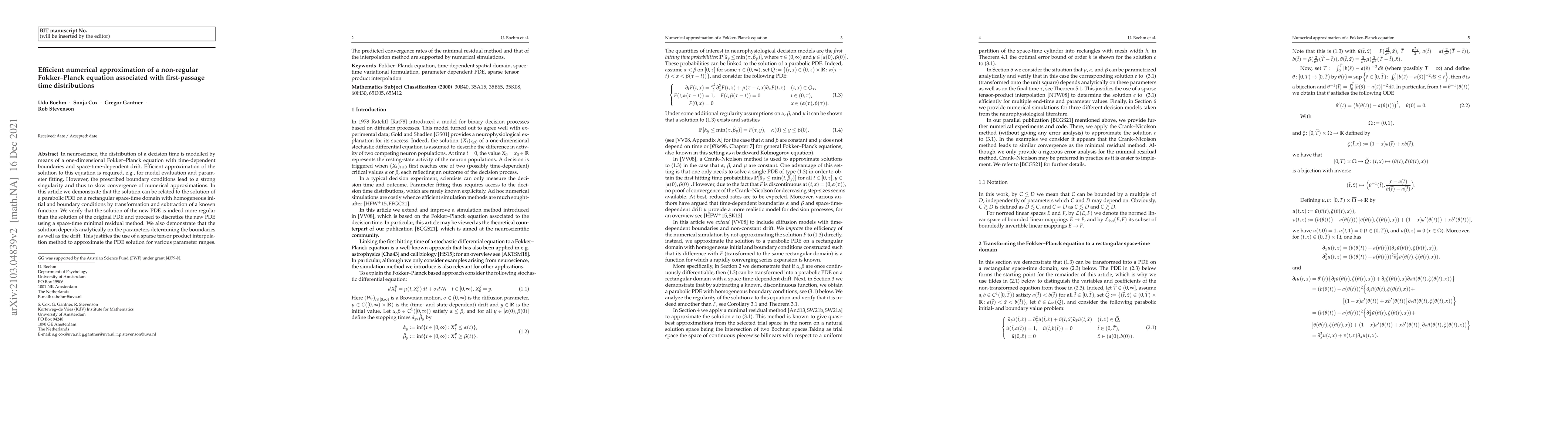 Thumbnail for Efficient numerical approximation of a non-regular Fokker--Planck
  equation associated with first-passage time distributions