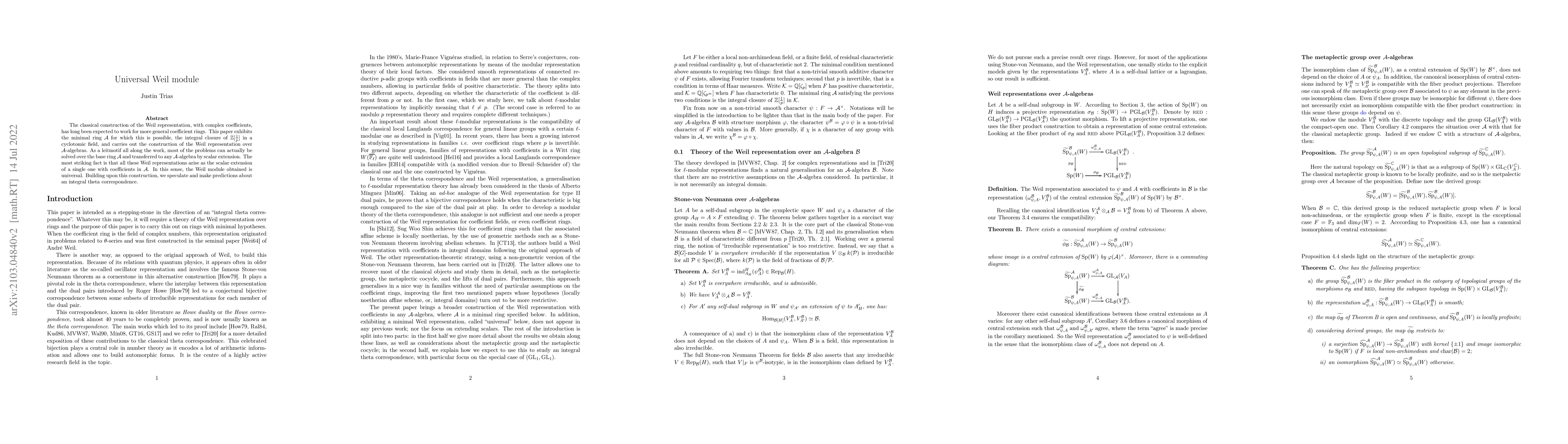 Thumbnail for Universal Weil module