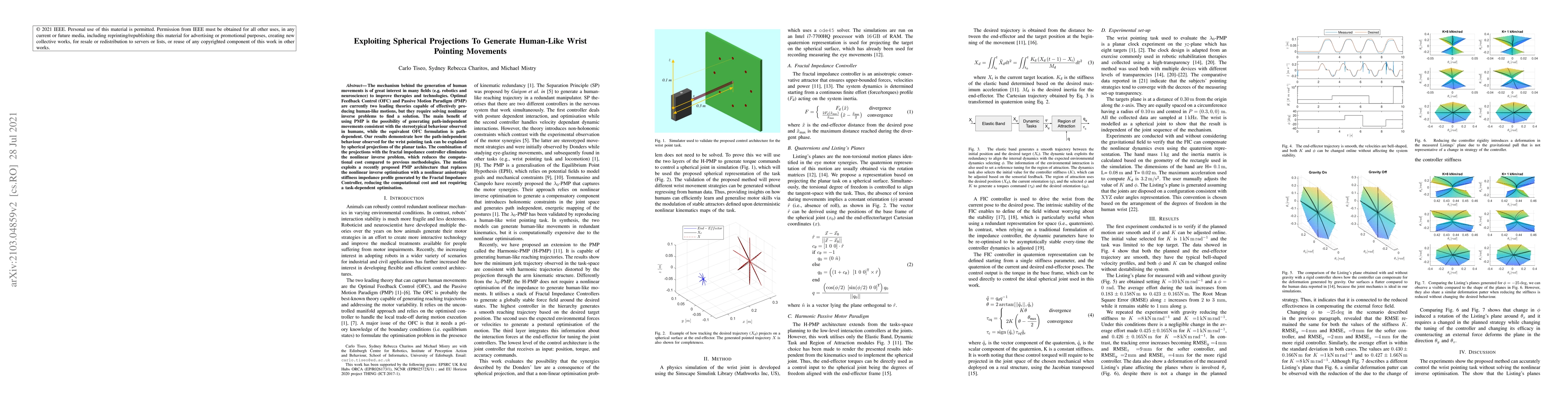 Thumbnail for Exploiting Spherical Projections To Generate Human-Like Wrist Pointing
  Movements