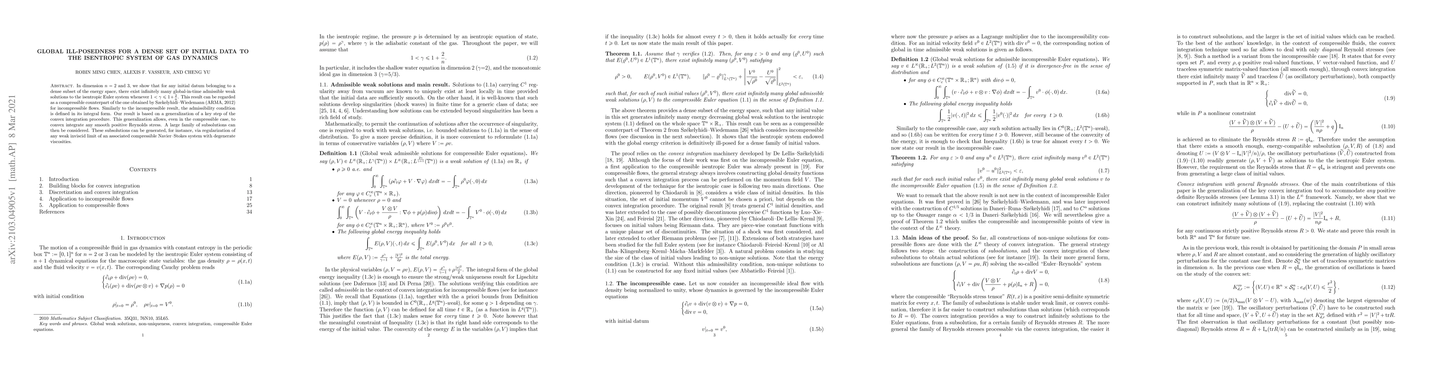 Thumbnail for Global ill-posedness for a dense set of initial data to the Isentropic
  system of gas dynamics