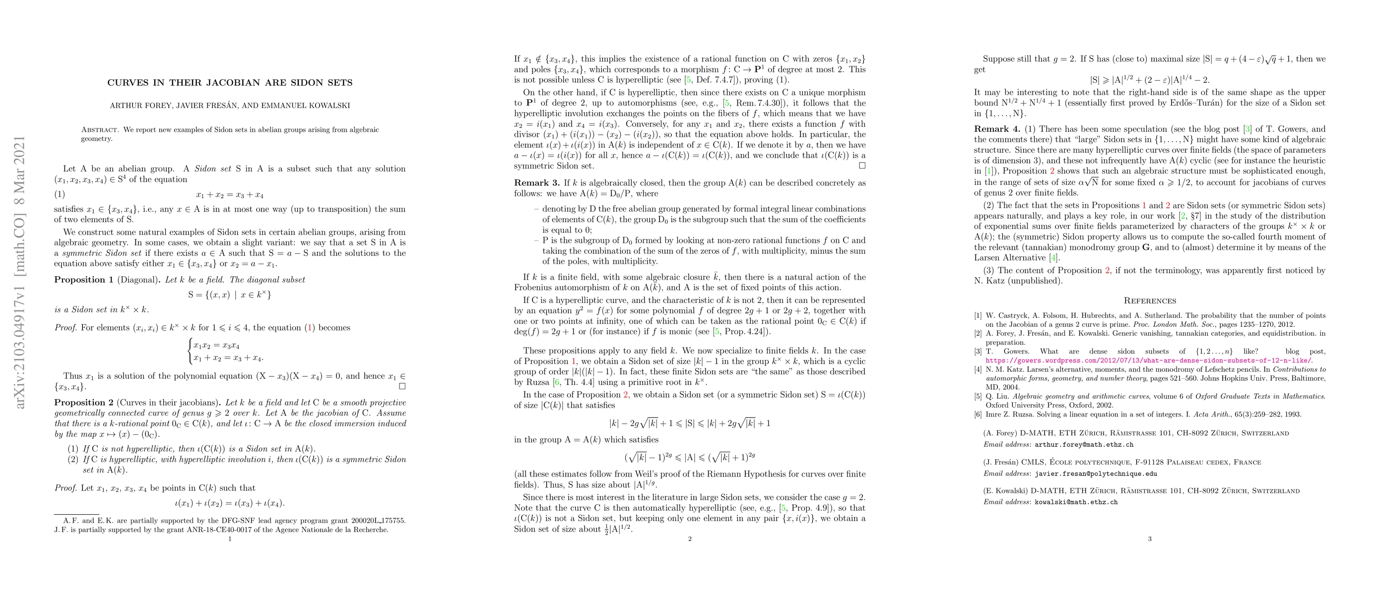 Thumbnail for Algebraic curves in their Jacobian are Sidon sets