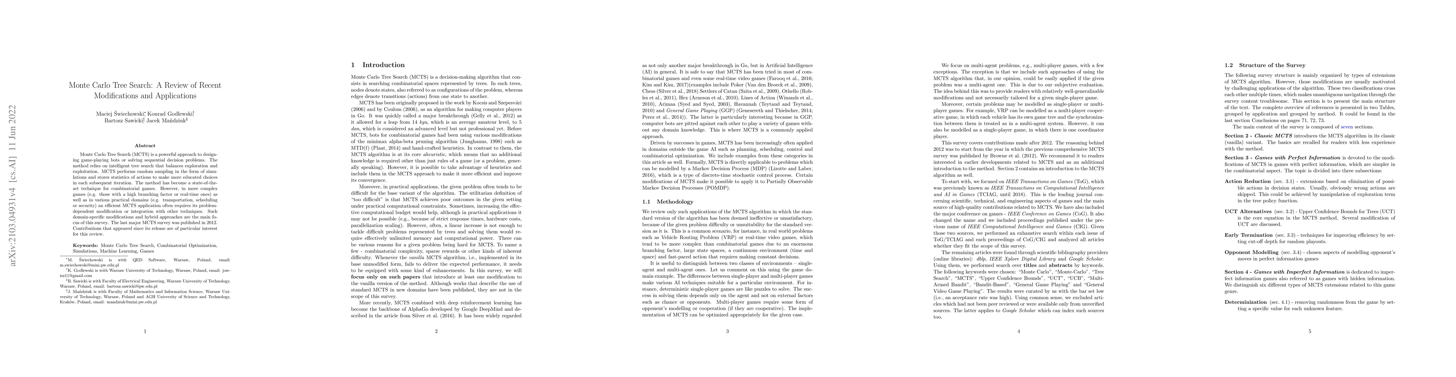 Thumbnail for Monte Carlo Tree Search: A Review of Recent Modifications and
  Applications