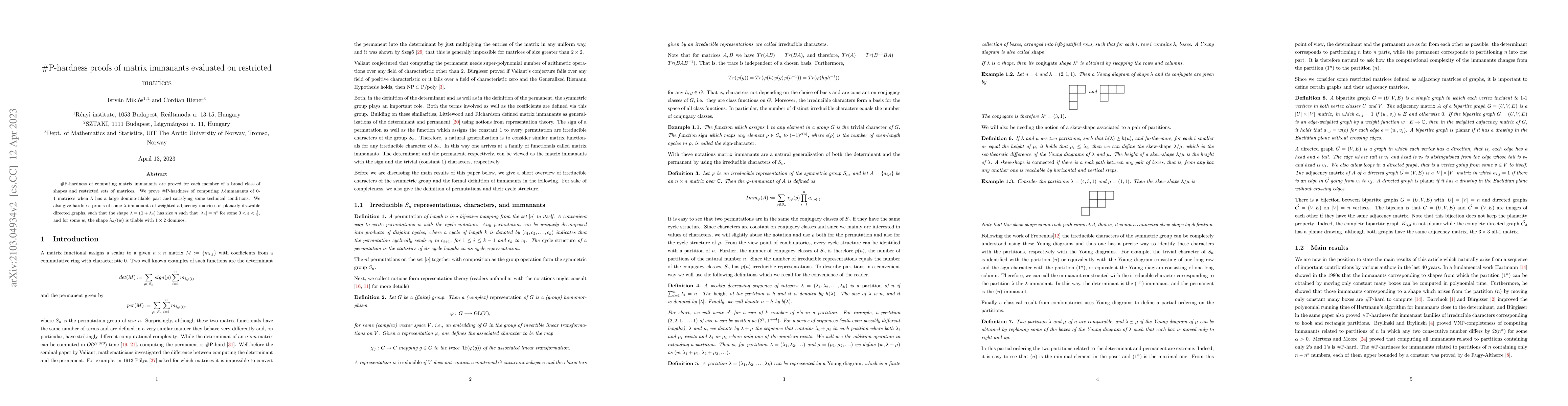Thumbnail for #P-hardness proofs of matrix immanants evaluated on restricted matrices