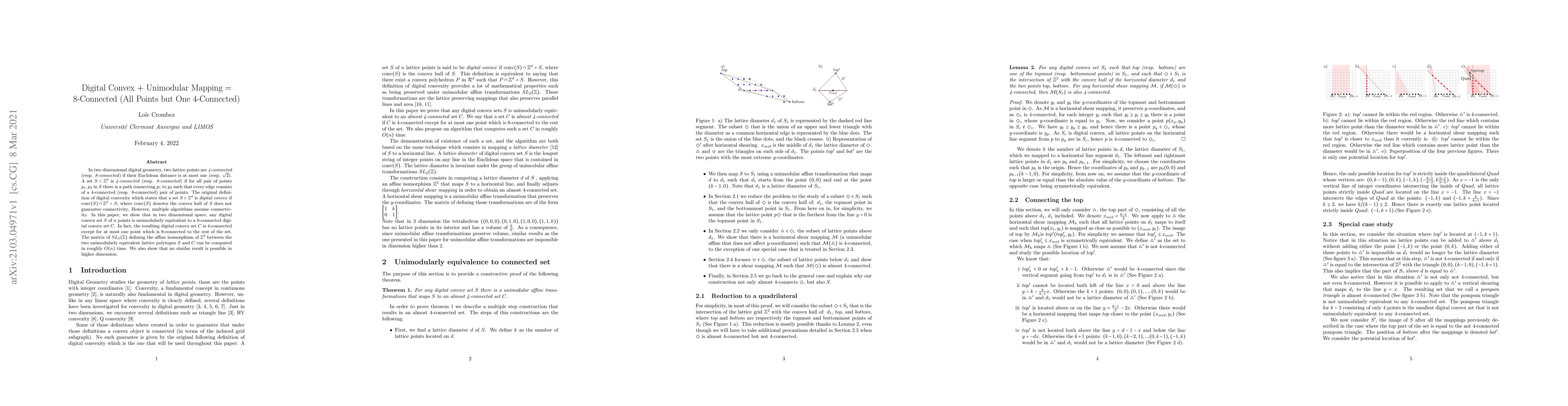 Thumbnail for Digital Convex + Unimodular Mapping =8-Connected (All Points but One
  4-Connected)