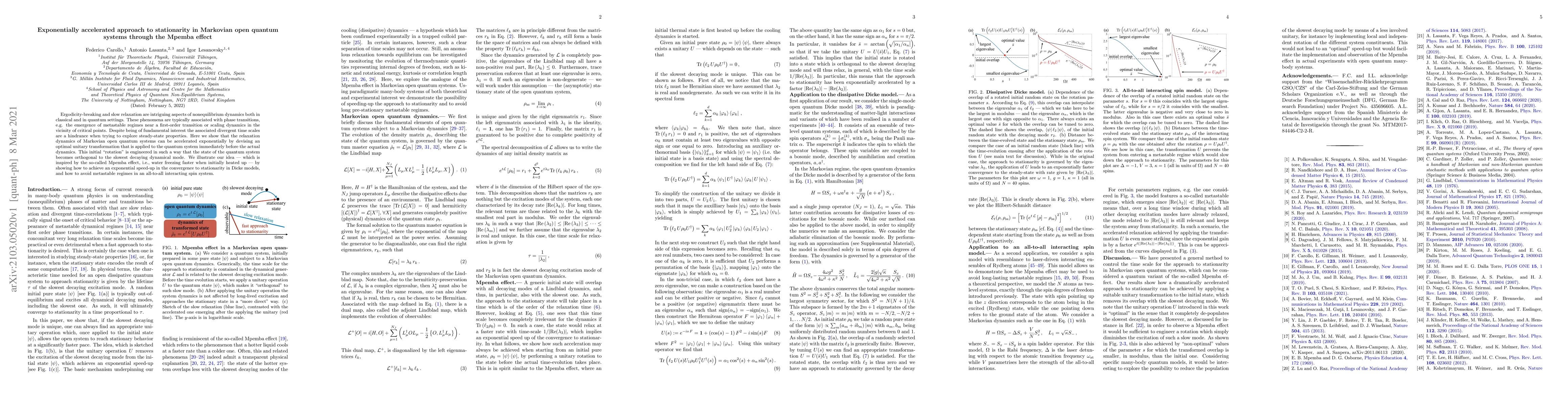 Thumbnail for Exponentially accelerated approach to stationarity in Markovian open
  quantum systems through the Mpemba effect