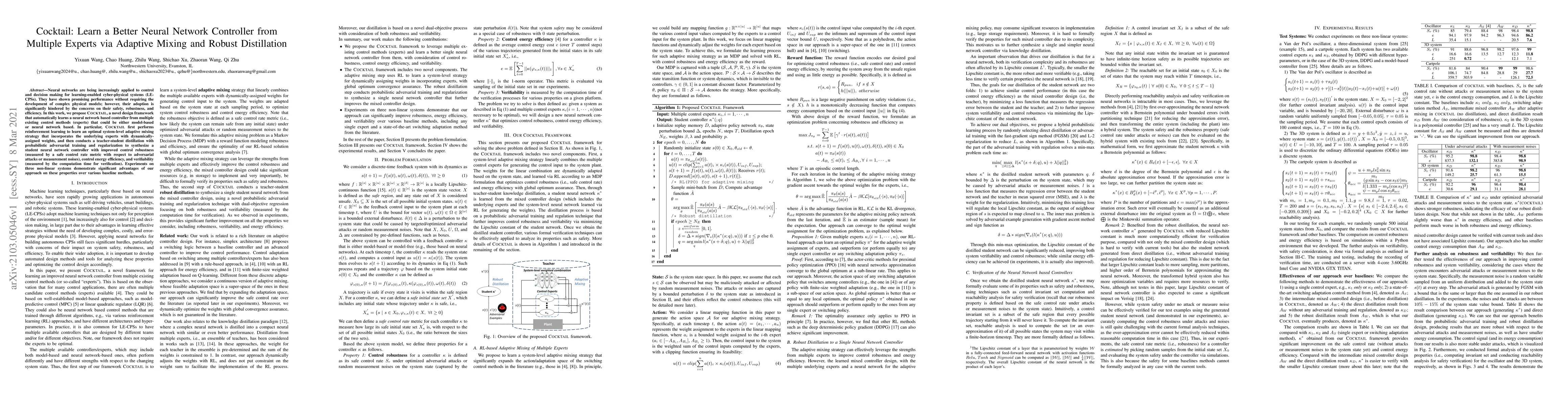 Thumbnail for Cocktail: Learn a Better Neural Network Controller from Multiple Experts
  via Adaptive Mixing and Robust Distillation