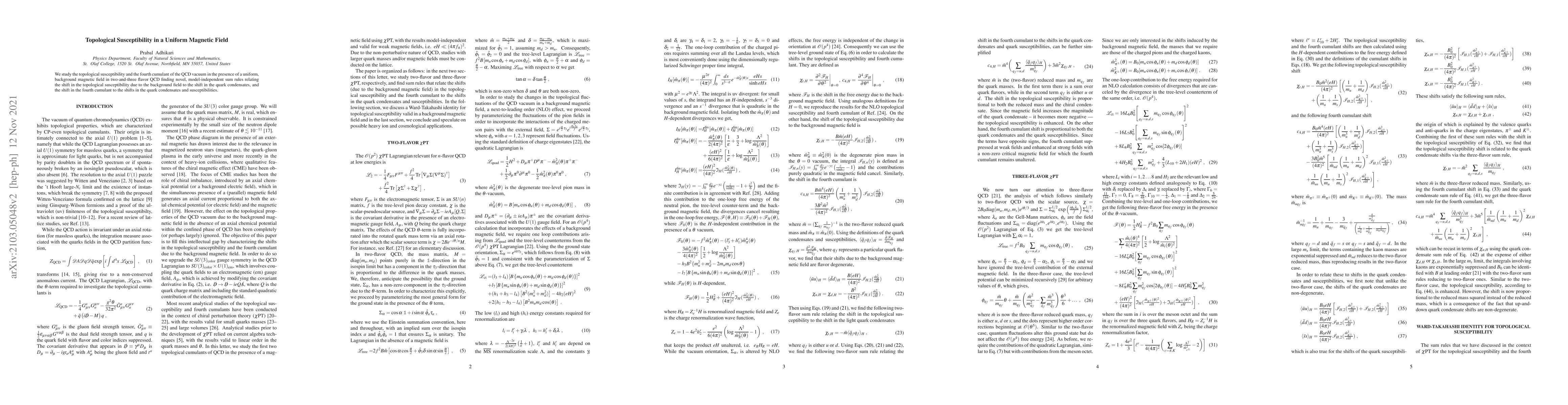 Thumbnail for Topological Susceptibility in a Uniform Magnetic Field