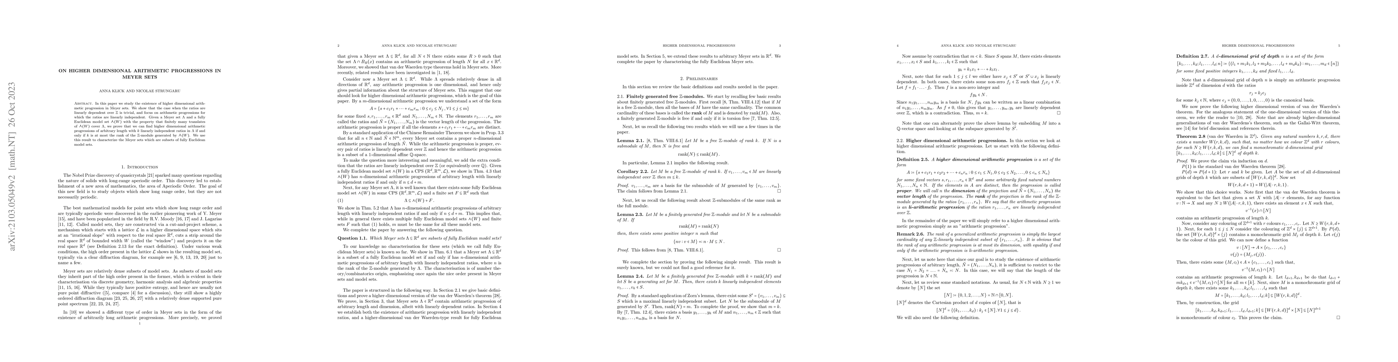 Thumbnail for On higher dimensional arithmetic progressions in Meyer sets