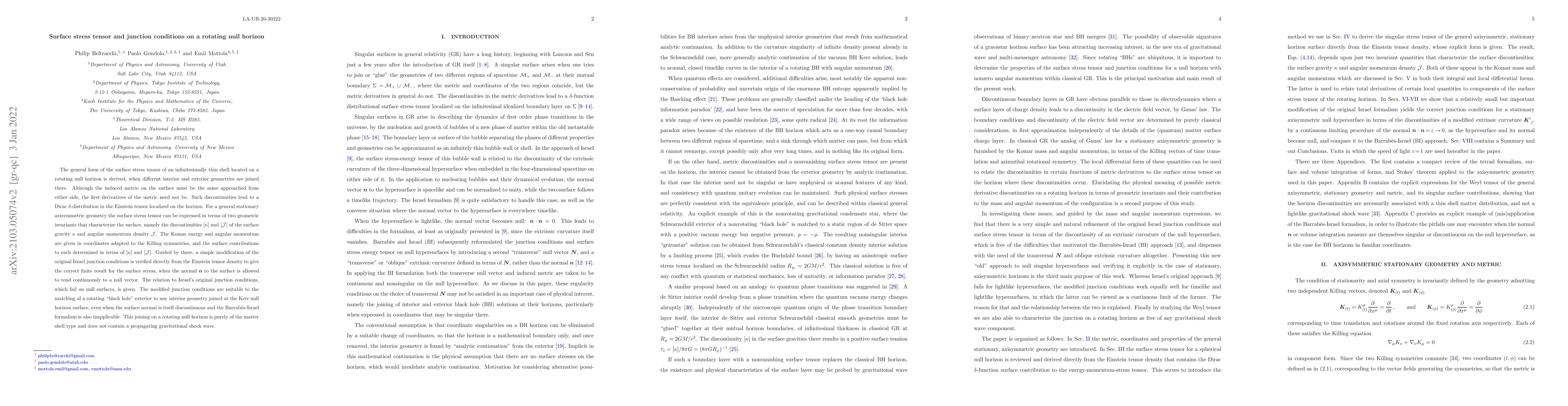 Thumbnail for Surface Stress Tensor and Junction Conditions on a Rotating Null Horizon